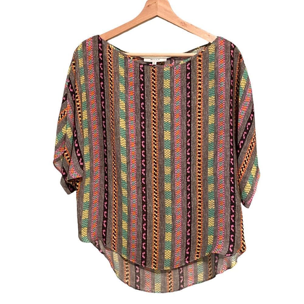 Milly Multi-Colored 100% Silk Blouse in Size Small